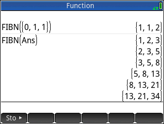 FIBN generating the standerd Fibonacci Sequence
