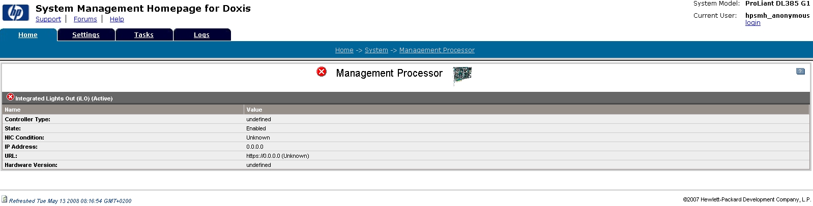 Management Processor Error - Hewlett Packard Enterprise Community