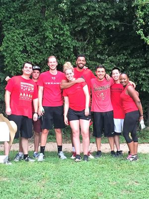 Clesmie lead a kickball program and tournament at the HPE Houston campus.  Here he is with other HPE employees who participated in the program.