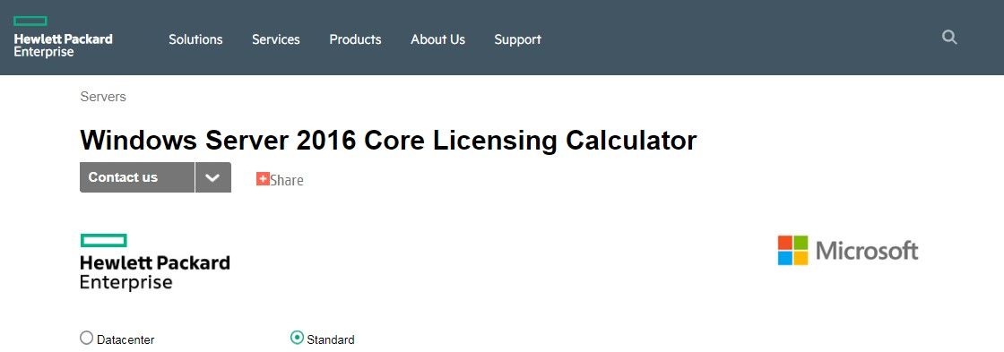 Windows Server 2016 Core Licensing Calculator from HPE walk through