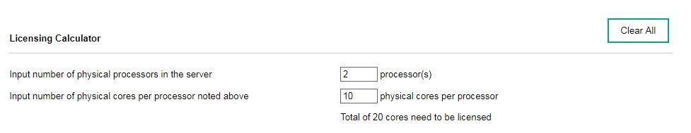 In questo esempio stiamo calcolando le licenze per un server con 2 processore e un totale di 10 core per processore.