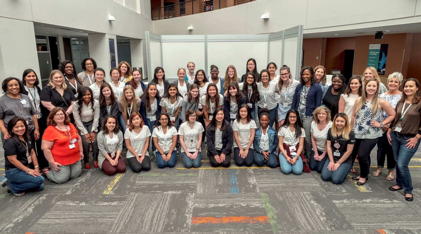 Girls Tech Camp participants at HPE Houston Campus
