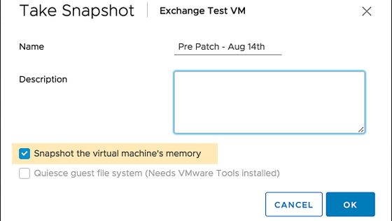 Create VM Snapshot in vCenter Client