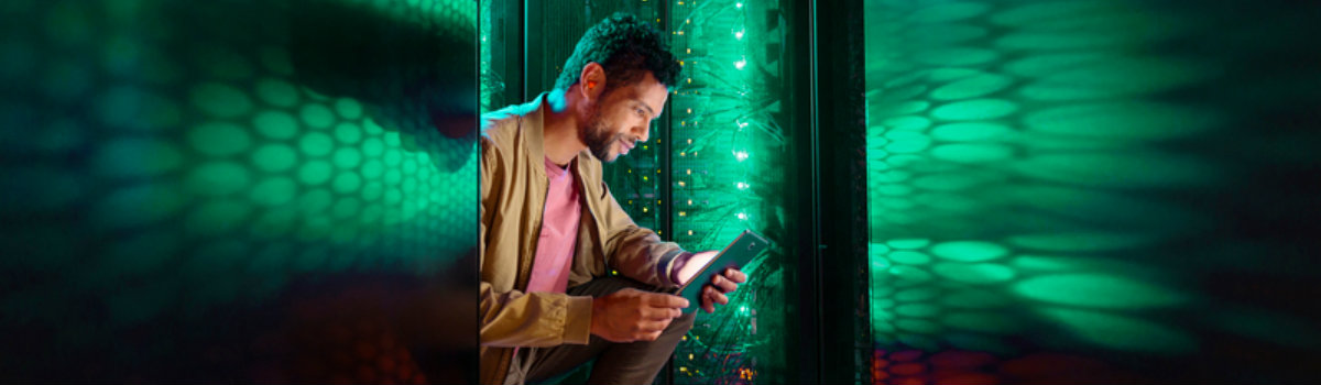 Man looking at tablet