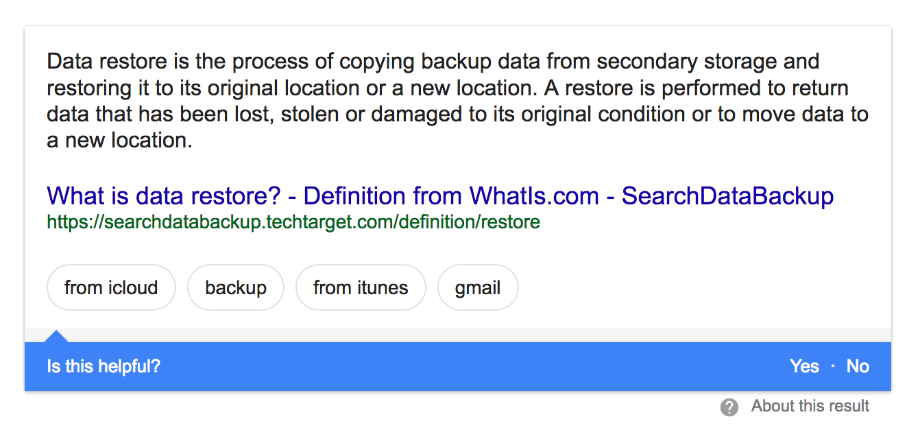 Google definition of data restore