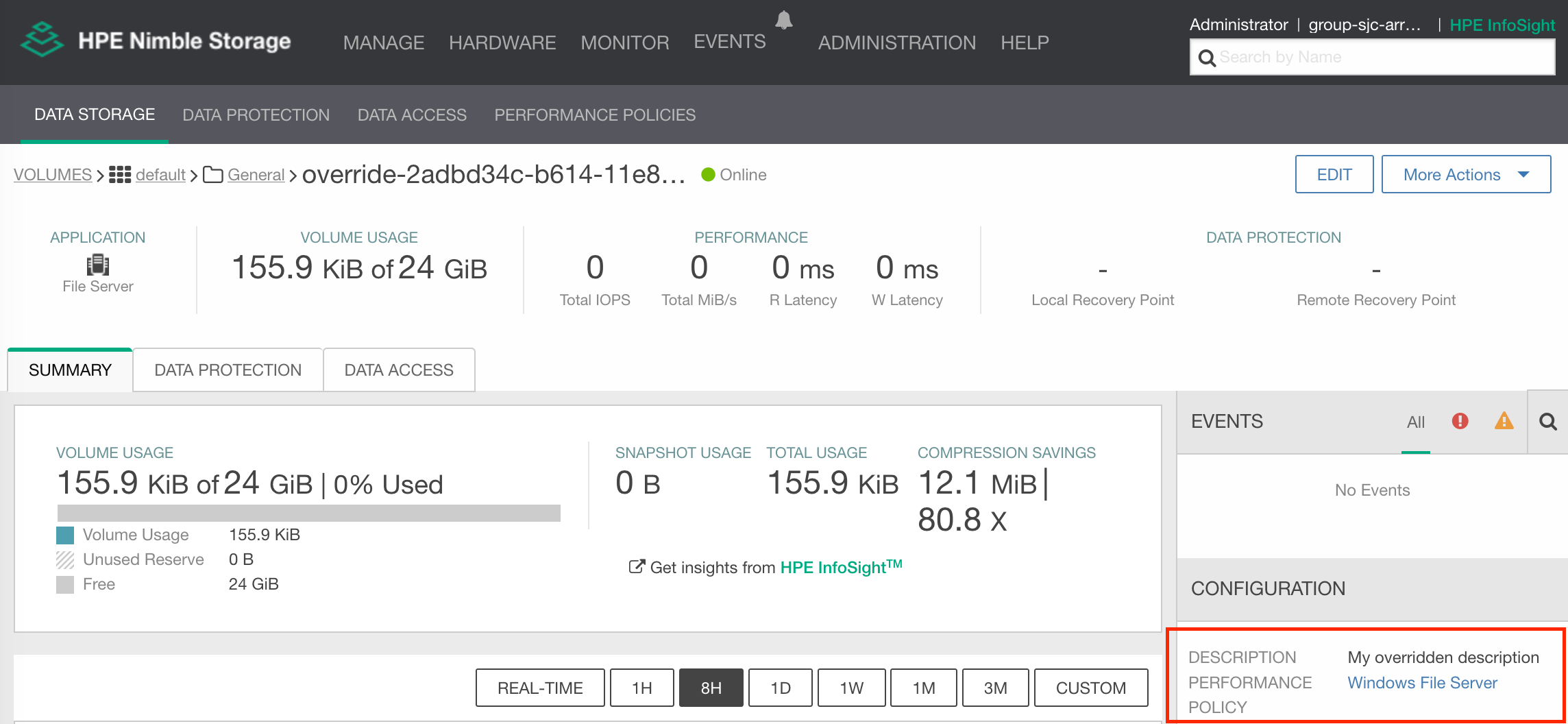 Inspecting a HPE Nimble Storage volume