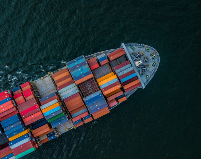 Aerial view of container ship