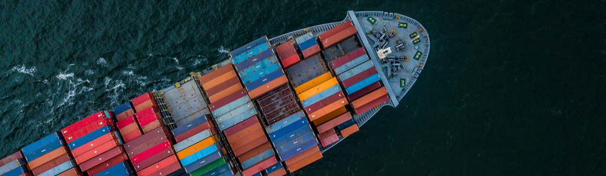 Aerial view of container ship