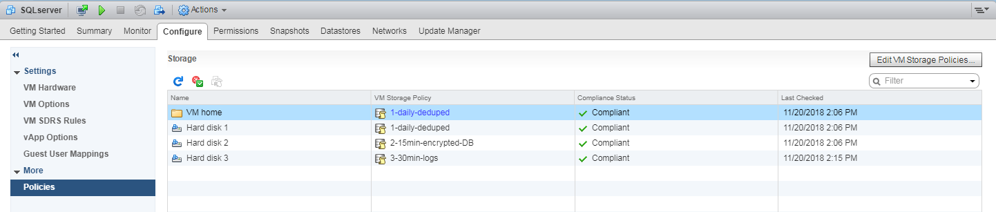 Figure 6: VM policies and compliance
