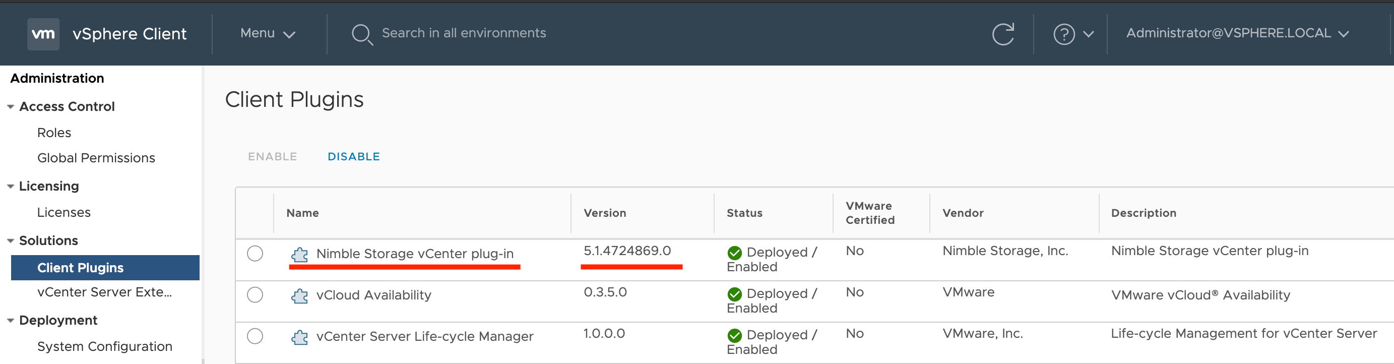 Figure 17: Nimble vcPlugin details