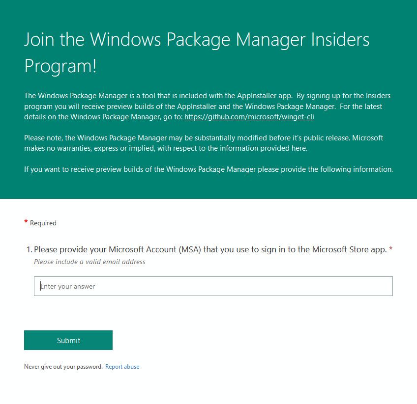 Windows Package Manager Insider Program