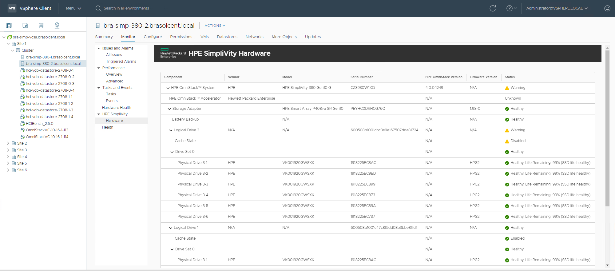 HPE SimpliVity node hardware view