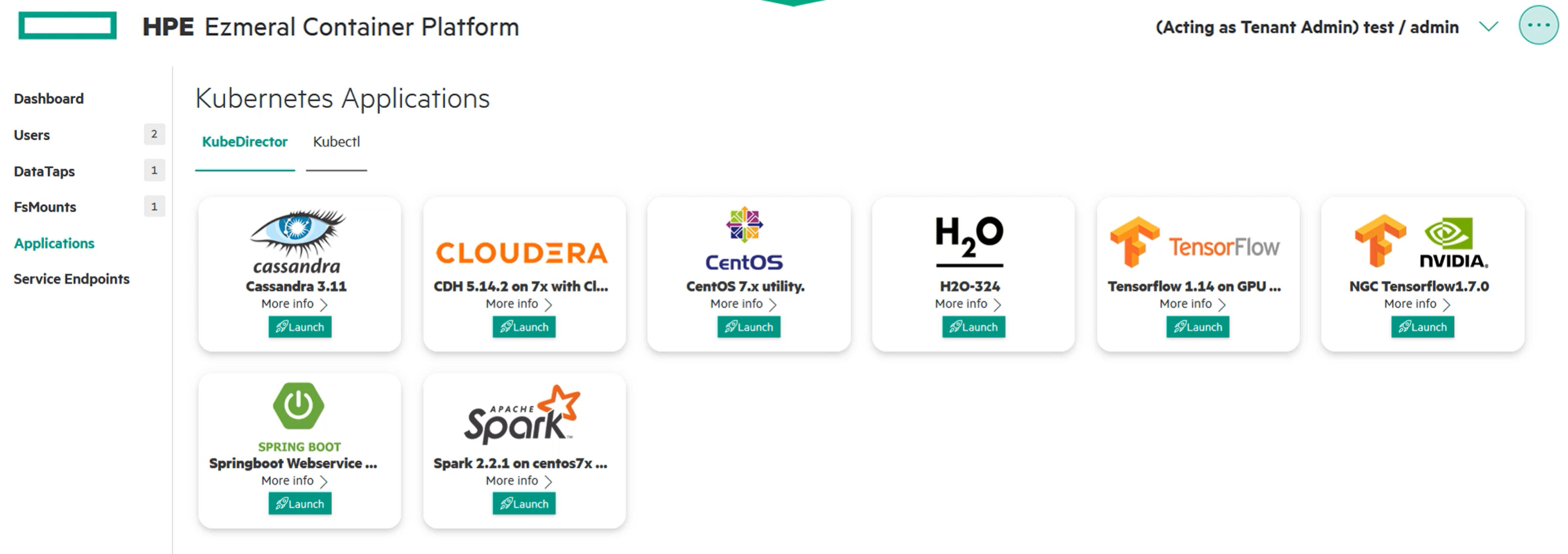 Figure 2. HPE Ezmeral Container Platform App Store