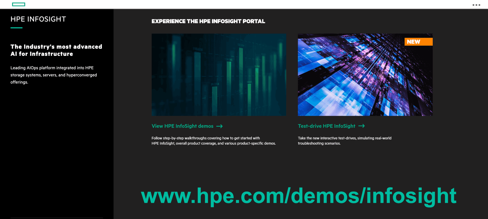 The main landing page for the HPE InfoSight demo portal