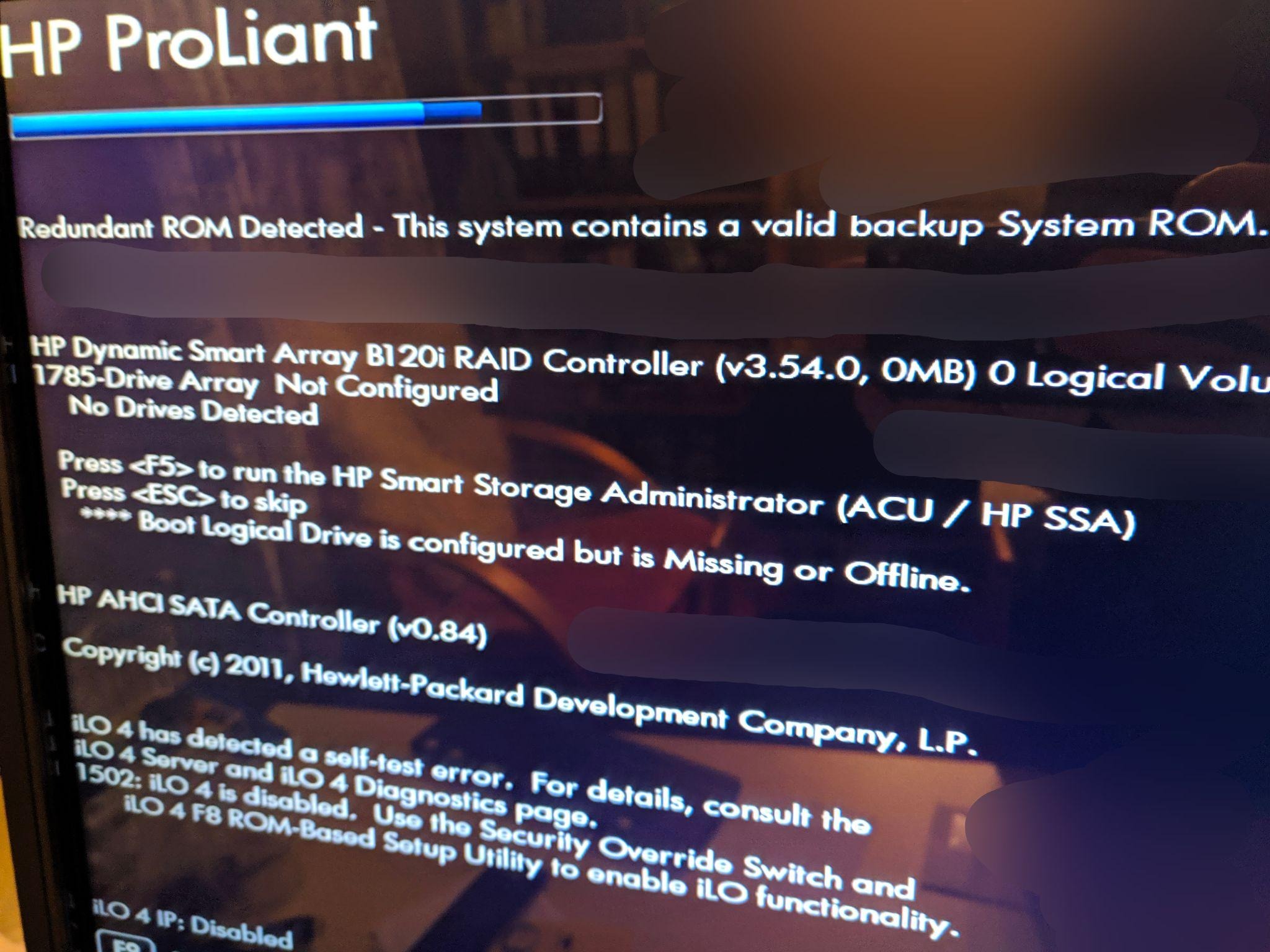 Boot problems, iLO 4 self-test error, Smart Array ... - Hewlett Packard  Enterprise Community