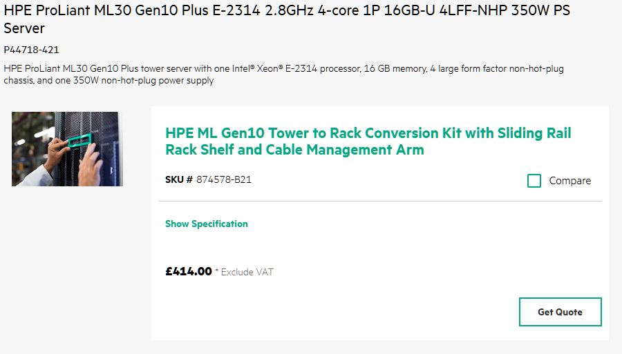 HPE ML Gen10 Tower to Rack Conversion Kit SKU: 874... - Hewlett Packard  Enterprise Community