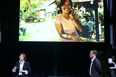 Carrie Keju and Mark Reilley of Pact pitch their application to increase financial access and economic opportunity for people.