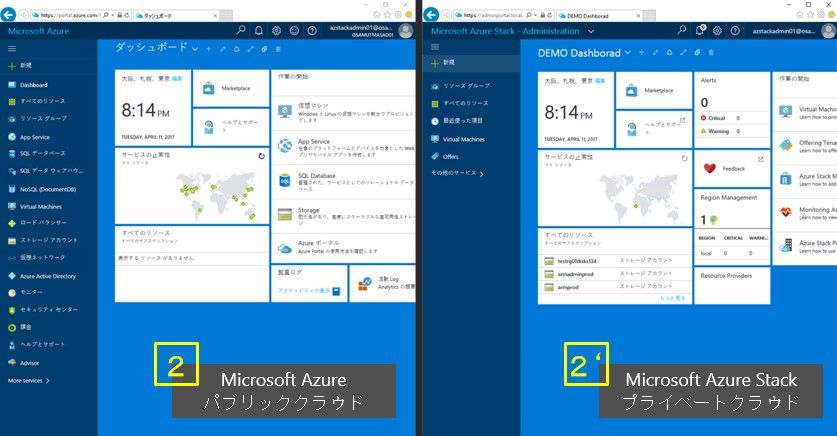 図2.同じUI：左：Public Azure、右：Microsoft Azure Stack